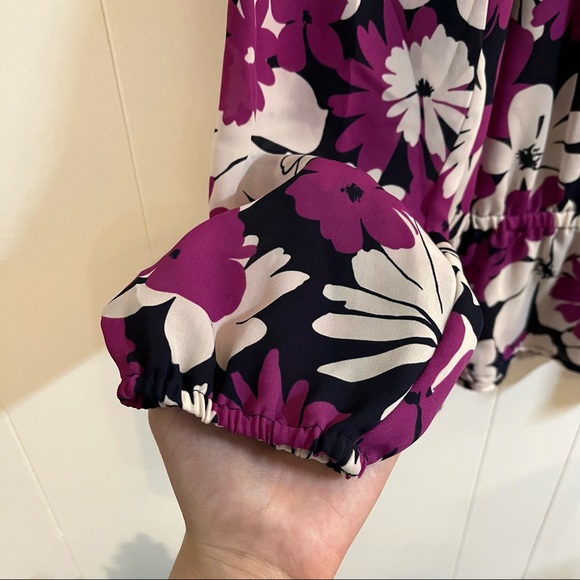 Black and purple floral spring summer blouse - Picture 4 of 5